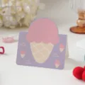 Linda mini tarjeta de felicitación púrpura con diseño de helado rosa para regalo - Helado [Tarjeta de Dibujos Animados]