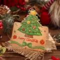 Vintage cartoon Christmas greeting card with 3D tree design on rustic kraft paper - Christmas Tree