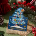 Blue Christmas tree greeting card with gold foil greeting - Christmas Tree Style 2 / Dark Blue