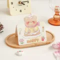 Cute cartoon bear birthday card with HAPPY text on wooden tray for gift decoration - Teddy Bear / 10 Pieces Pack