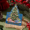 Festive blue Christmas tree greeting card with gold foiled Merry Christmas lettering - Christmas Tree Style 3 / Blue