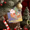 Tarjeta de felicitación navideña con diseño de Papá Noel y trineo estampado en oro - Papá Noel En Trineo