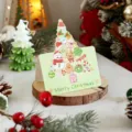 Cute cartoon Christmas tree greeting card with Merry Christmas text on wooden base. - Style 3