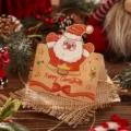 Retro cartoon Christmas greeting card with Santa Claus die-cut design on a festive background - Santa Claus