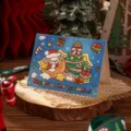 Schattige cartoon puppy kerstkaart op een rustieke houten schijf decoratie-set - Hond Boom Stijl (5)