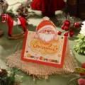Cute cartoon Santa Claus folded Christmas greeting card for holiday gift decoration - Santa Claus / Cartoon Border Christmas Card