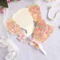 3D-tulp boeket wenskaart met schattige beer illustraties en een roze strik lint - Beer - Beste Wensen / Individuele Verpakking