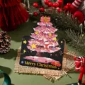 Pink hand-drawn Christmas tree hot stamping greeting card with Merry Christmas text - Christmas Tree Style 8