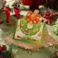 Cartoon Christmas wreath greeting card with Merry Christmas text for holiday gifts - Christmas Wreath / Cartoon Border Christmas Card