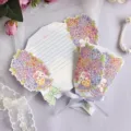 Prachtige 3D boeket wenskaart met hortensia-patroon en paarse satijnen lintstrik - Konijn Stijl 2 - Beste Wensen / Individuele Verpakking