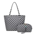 Juego de bolso tote y neceser de cuadros en blanco y negro para viaje y ordenador portátil - Cuadros Negros y Blancos