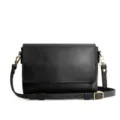 Bolso bandolera cuadrado de cuero negro minimalista vintage para mujer con herrajes dorados - Negro (MG8089)