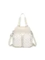 Vista frontal detallada de un bolso de viaje impermeable a cuadros beige con múltiples bolsillos - Bolso Tote (MG8026) / Cuadros beige