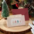 Elegante tarjeta de felicitación navideña con lámina de oro y sobre rojo para regalos - Árbol de Navidad / Con Sobre y Bolsa OPP