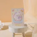 Adorable white cartoon cat birthday card with Best Wishes message for children - Cat in Flower Basket