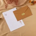 Juego de papelería vintage con sobre de lino marrón y papel de carta floral con líneas - Sin Papel de Cartas / 1 Sobre + 1 Pegatina / Marrón
