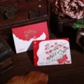 Vintage style red flower bouquet greeting card with matching envelope for romantic gifts - Rose Date Style (1213)