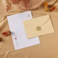 Sobre de lino vintage y elegante juego de papel de cartas con diseño de rosas rojas - Amarillo