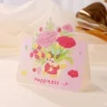 Linda tarjeta de felicitación rosa con una ilustración floral y texto Happiness - Clavel / Juego de 10 hojas