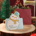 Adorable snowman shaped Christmas greeting card set with red envelope on a wooden base - Snowman / Single Piece (With Envelope)