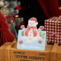 Vintage Christmas greeting card with cute snowman illustration and Merry Christmas text - Snowman