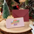 Elegant pink Christmas card with gold foil Merry Christmas text and red envelope - Christmas Gift / With Envelope and OPP Bag
