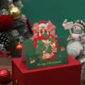 Tarjeta de felicitación navideña vintage con Papá Noel y manzana para saludos festivos - Estilo Papá Noel