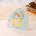 Linda tarjeta de felicitación con niña y cesta de flores para regalos y repostería - Girasol / Juego de 10 hojas