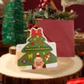 Christmas tree shaped greeting card with cute bear illustration and red envelope - Christmas Tree / Single Piece (With Envelope)
