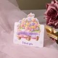 Cute cartoon greeting card featuring a flower car illustration and I love you message - Flower Float Parade