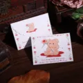 Vintage trifold greeting card set with cute bear and rose design for romantic messages - Love Is Beautiful Style (1213)