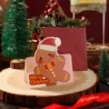 Cute gingerbread man Christmas greeting card with dark red envelope for holiday - Christmas Gingerbread Man / Single Piece (With Envelope)