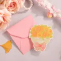 Kreative 3D-Pop-up-Grußkarte mit orangefarbenem Blumenstrauß und rosa Geschenk-Umschlag - Sonnenblumenstrauß (Happiness) / Mit Umschlag