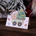 Carte de vœux de Noël pliante avec motif festif de train et de sapin de Noël - Chien et Arbre de Noël