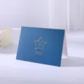 Elegant dark blue folding greeting card with gold foil star and Good Luck message - Pentagram / Dark Blue