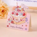 Süße rosa 3D Geburtstagskarte mit Kuchen-Illustration und Happy Birthday Text - 3 Aquarell Geburtstagstorte