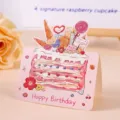 Kreative 3D-Popup-Geburtstagskarte mit handgezeichnetem rosa Cupcake-Design für Kinder - 4 Aquarell Geburtstagstorte
