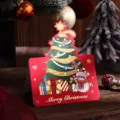Tarjeta de felicitación navideña roja vintage con árbol de pan de oro y muñeco - Árbol de Navidad
