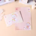 Set de papelería de gatito lindo con sobre rosa degradado y papel de carta rayado - Dos Gatos Blancos (3) / 8 Sobres + 16 Hojas Rayadas + 10 Pegatinas