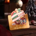 Tarjeta de felicitación de Navidad retro dorada con diseño de campana y regalo - Estilo Manzana de Navidad