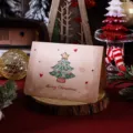 Vintage cartoon Christmas greeting card with tree illustration on wooden base. - Christmas Tree