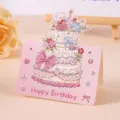 Rosa 3D-Geburtstagskarte mit Blumenkuchen-Illustration und Happy Birthday-Schriftzug - 6 Aquarell Geburtstagstorte