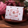 Elegant white Valentine's Day folding greeting card featuring red rose and romantic quote - Letters from Afar / 10 Sheets Set