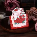 Tarjeta de felicitación vintage con rosas rojas para San Valentín y mensaje romántico - Estilo Carta de Primavera (Chunri Laixin)