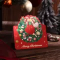 Biglietto di Natale rosso vintage con ghirlanda in lamina d'oro e Merry Christmas - Stile Corona di Natale
