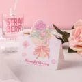 Tarjeta de felicitación romántica con ramo de flores rosas para San Valentín y más. - La Mariposa Sigue la Fragancia / Juego de 10 hojas