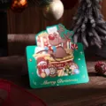 Biglietto di auguri di Natale verde con lamina d'oro Merry Christmas e renna - Stile Renna di Natale