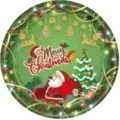 Nahaufnahme eines grünen Weihnachtspapiertellers mit festlichem Weihnachtsmann-Motiv - Rote Weihnachtsteller / 9 Zoll 16 Stück