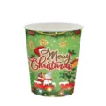 Detailansicht eines grünen Einweg-Weihnachts-Pappbechers mit festlichem Schneemann - Rote Weihnachts-Pappbecher / 16er Pack
