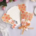 3D boeket wenskaart met schattige kat en rozen illustraties en een gouden strik - Kat Stijl 2 - Beste Wensen / Individuele Verpakking